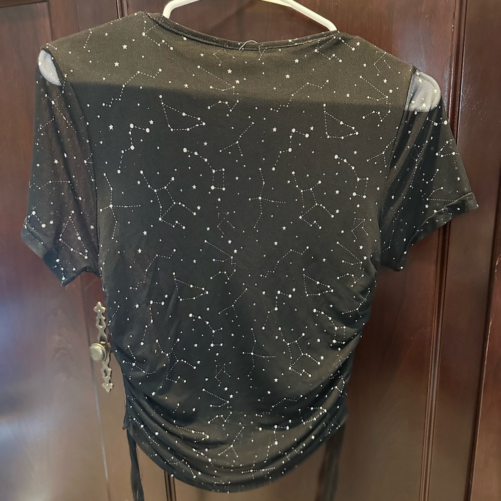 Marshalls Black Starry Print Short Sleeve Top - Picture 2 of 2